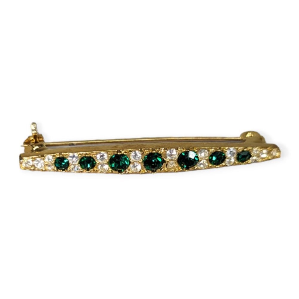 Gold Tone & Rhinestone Bar Brooch/Pin